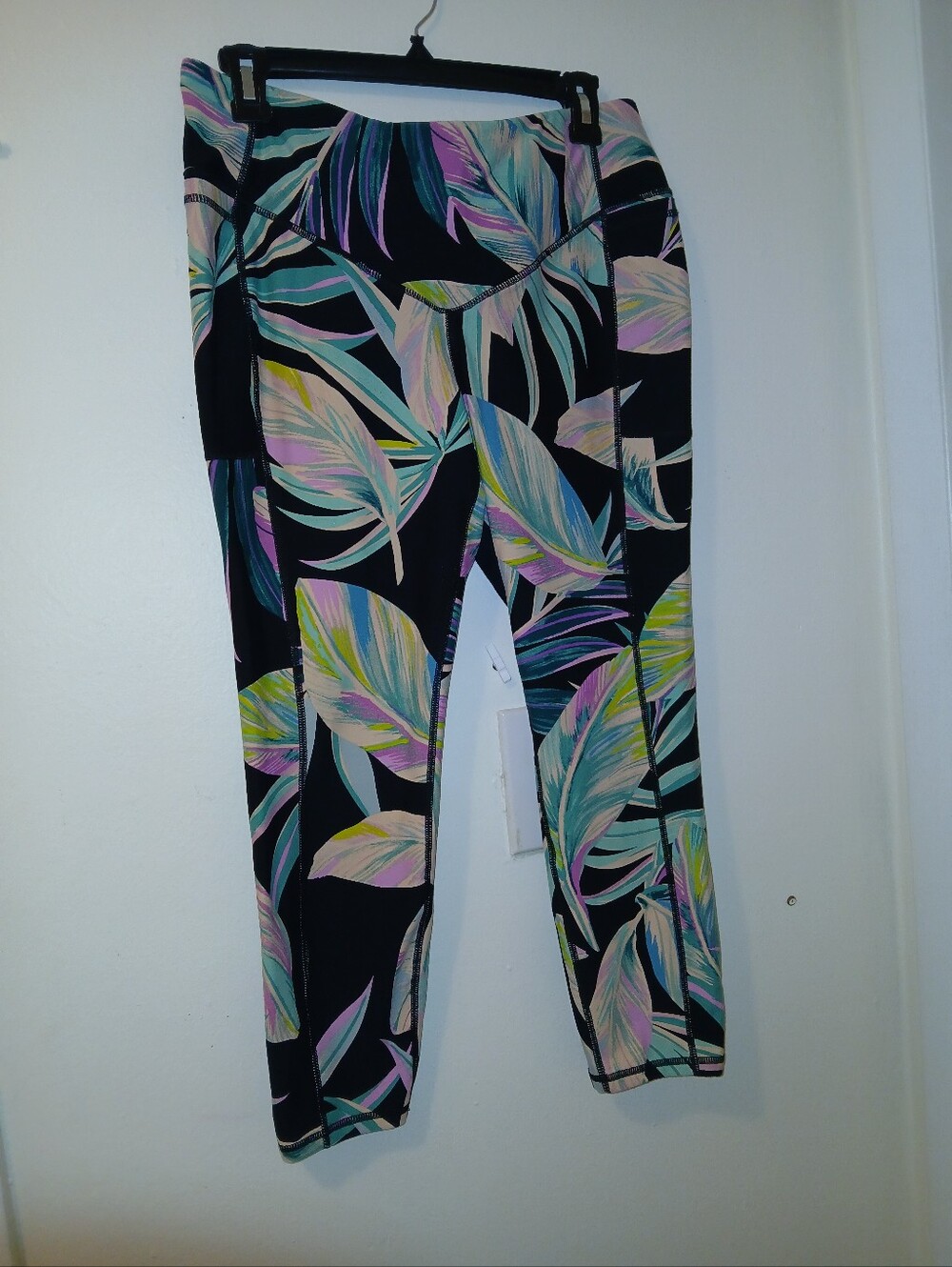 torrid Black Leggings with Pastel Leaf Print